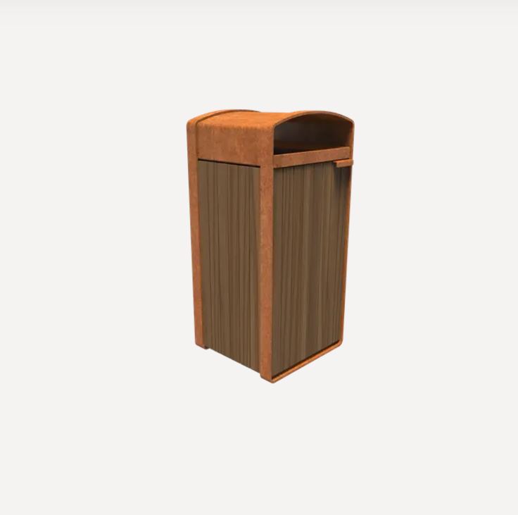 Mülleimer Cortenstahl mit Kebony Holz